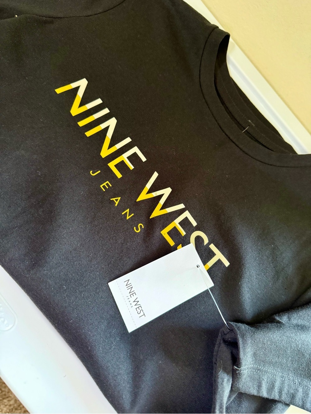 Nine West Black Tee with Gold Logo Print - Picture 5 of 6